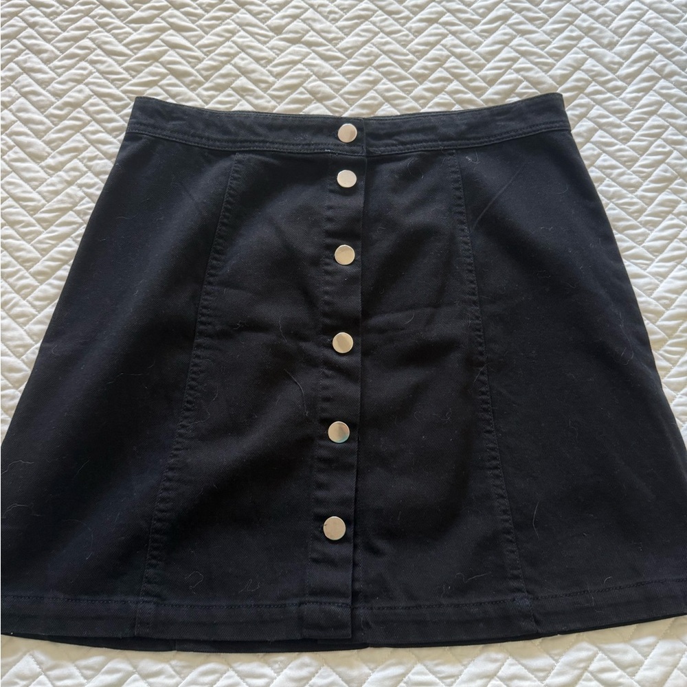 Iris Black Mini Skirt with Button Detail
